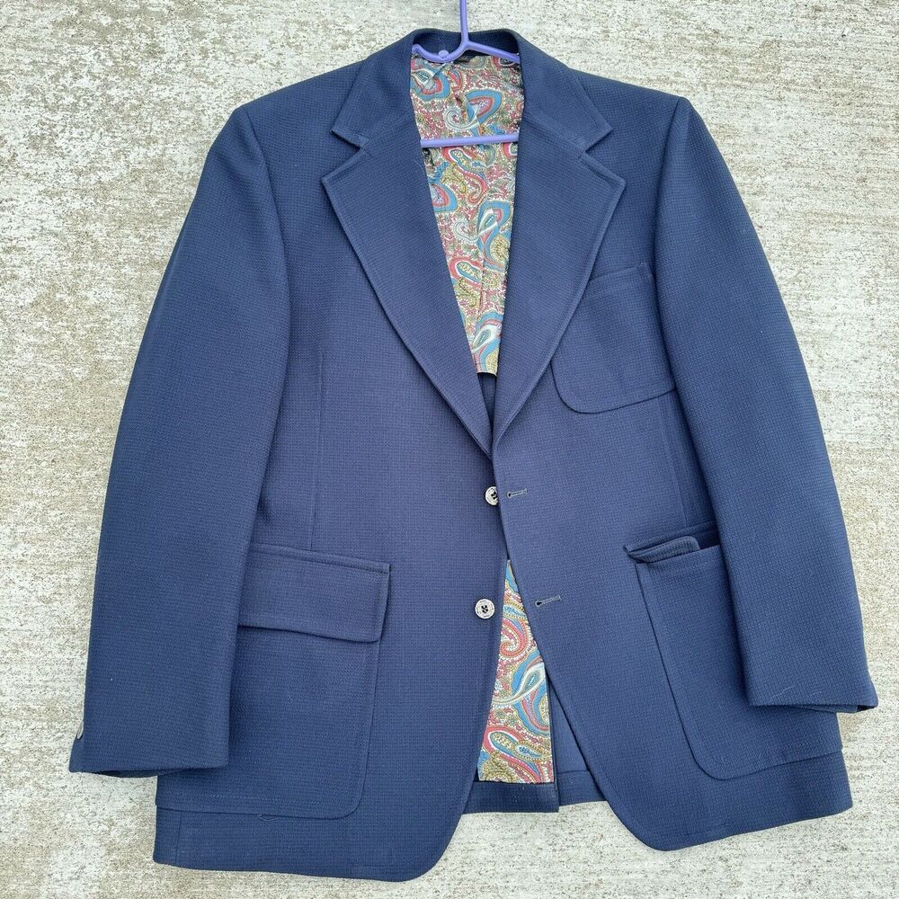 VTG Mavest JS Ltd Mens Suit Jacket Blazer Navy Blue With Paisley Interior - LN